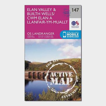 Pink Ordnance Survey Landranger Active 147 Elan Valley & Builth Wells Map With Digital Version