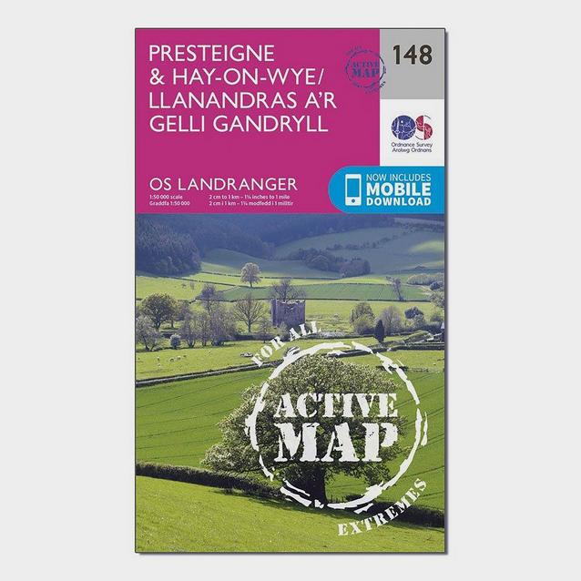 Pink Ordnance Survey Landranger Active 148 Presteigne & Hay-on-Wye Map With Digital Version image 1