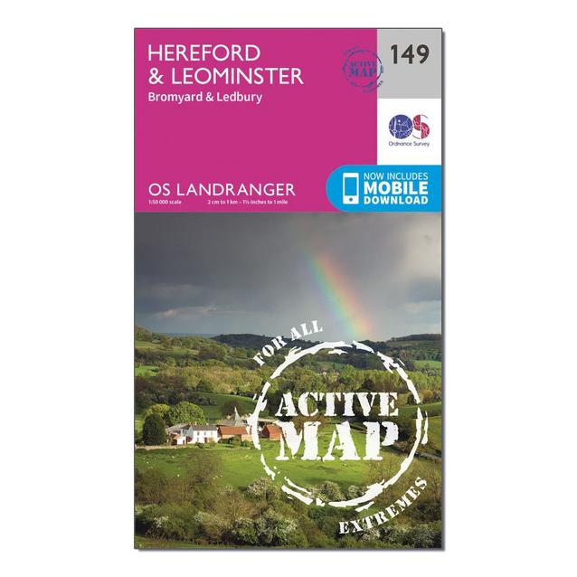 Pink Ordnance Survey Landranger Active 149 Hereford & Leominster, Bromyard & Ledbury Map With Digital Version image 1