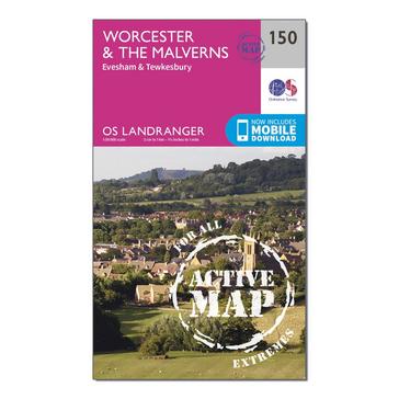 Pink Ordnance Survey Landranger Active 150 Worcester & The Malverns, Evesham & Tewkesbury Map With Digital Version