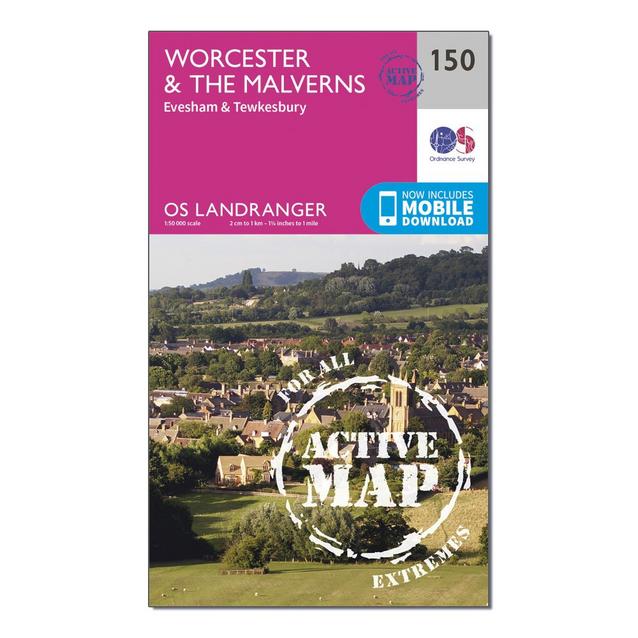Pink Ordnance Survey Landranger Active 150 Worcester & The Malverns, Evesham & Tewkesbury Map With Digital Version image 1