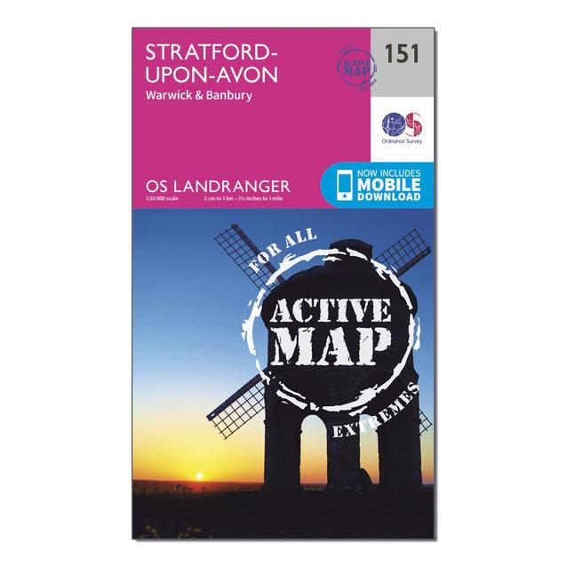 Pink Ordnance Survey Landranger Active 151 Stratford-upon-Avon, Warwick & Banbury Map With Digital Version image 1