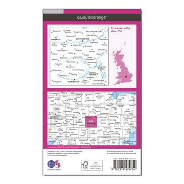 Pink Ordnance Survey Landranger Active 152 Northampton, Milton Keynes, Buckingham & Daventry Map With Digital Version