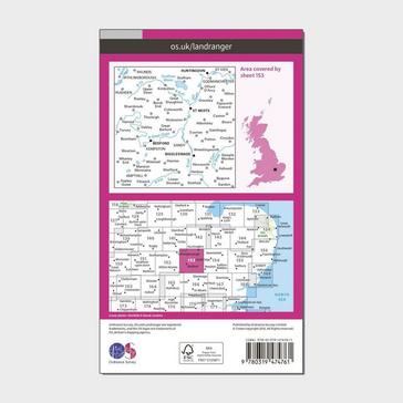 Pink Ordnance Survey Landranger Active 153 Bedford, Huntingdon, St. Neots & Biggleswade Map With Digital Version