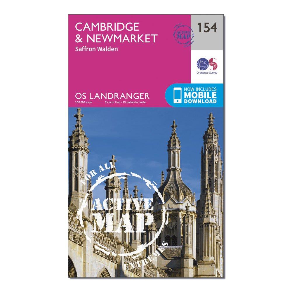 Image of Ordnance Survey Landranger Active 154 Cambridge, Newmarket & Saffron Walden Map With Digital Version - Pink, Pink