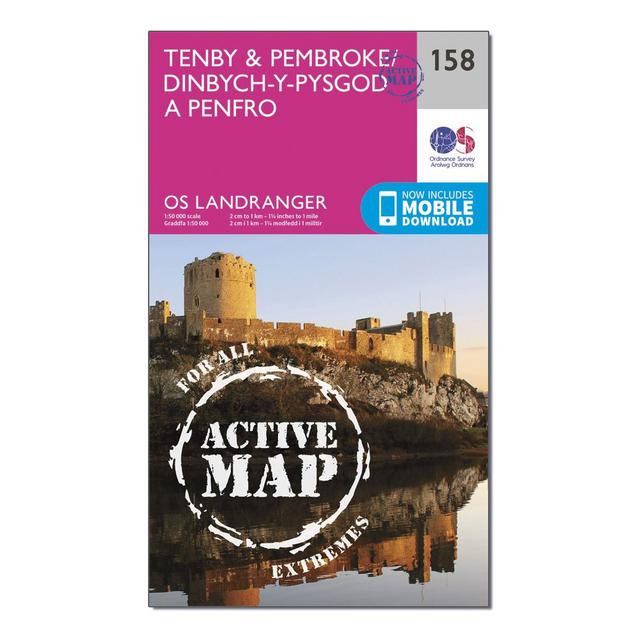 Pink Ordnance Survey Landranger Active 158 Tenby & Pembroke Map With Digital Version image 1