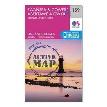 Pink Ordnance Survey Landranger Active 159 Swansea & Gower, Carmarthen Map With Digital Version