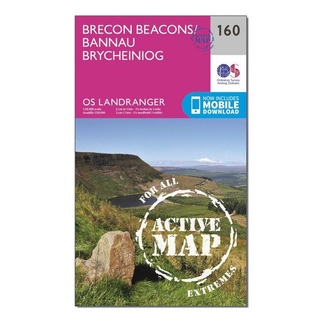 Pink Ordnance Survey Landranger Active 160 Brecon Beacons Map With Digital Version image 1