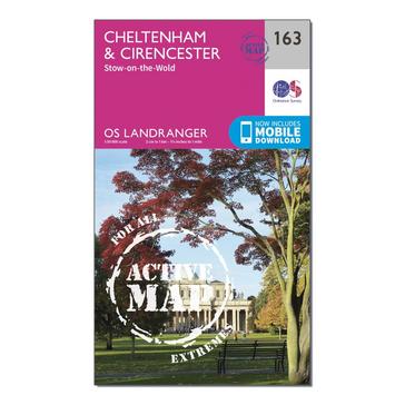 Pink Ordnance Survey Landranger Active 163 Cheltenham & Cirencester, Stow-on-the-Wold Map With Digital Version