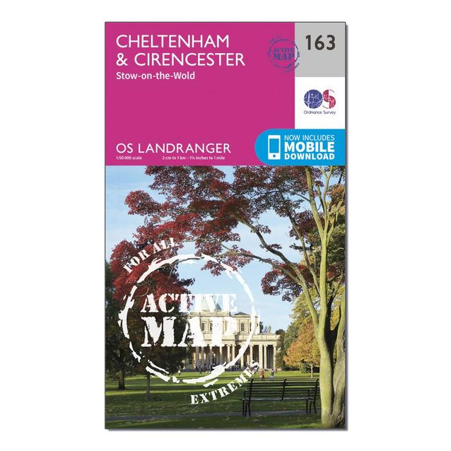 Pink Ordnance Survey Landranger Active 163 Cheltenham & Cirencester, Stow-on-the-Wold Map With Digital Version image 1