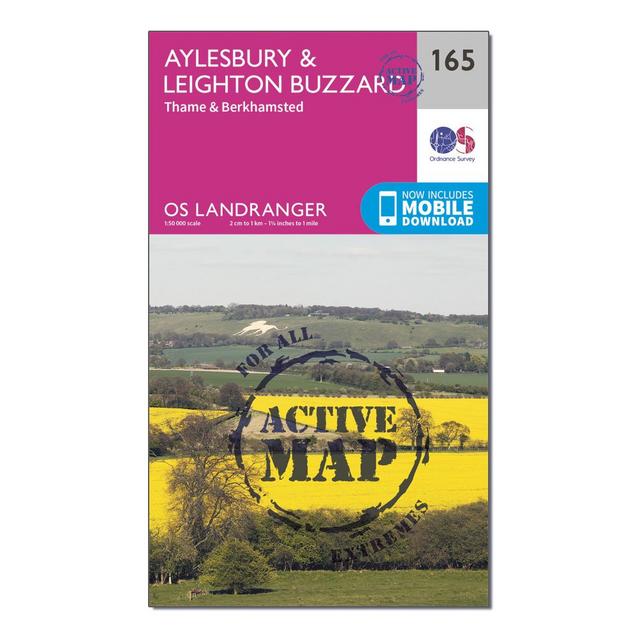 Pink Ordnance Survey Landranger Active 165 Aylesbury, Leighton Buzzard, Thame & Berkhamstead Map With Digital Version image 1