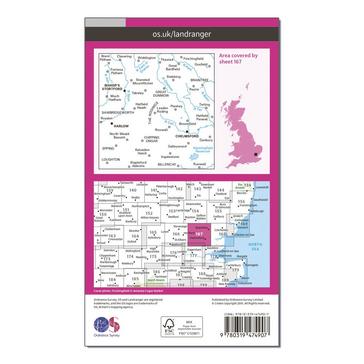 Pink Ordnance Survey Landranger Active 167 Chelmsford, Harlow & Bishop's Stortford Map With Digital Version