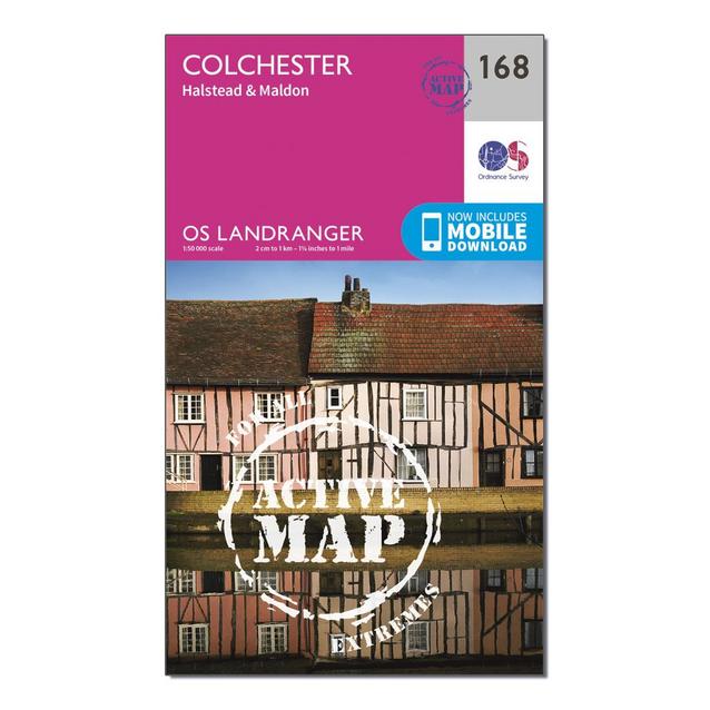 Pink Ordnance Survey Landranger Active 168 Colchester, Halstead & Maldon Map With Digital Version image 1
