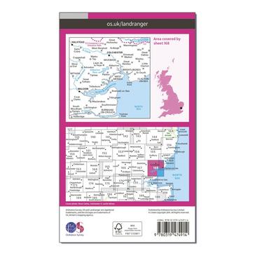 Pink Ordnance Survey Landranger Active 168 Colchester, Halstead & Maldon Map With Digital Version
