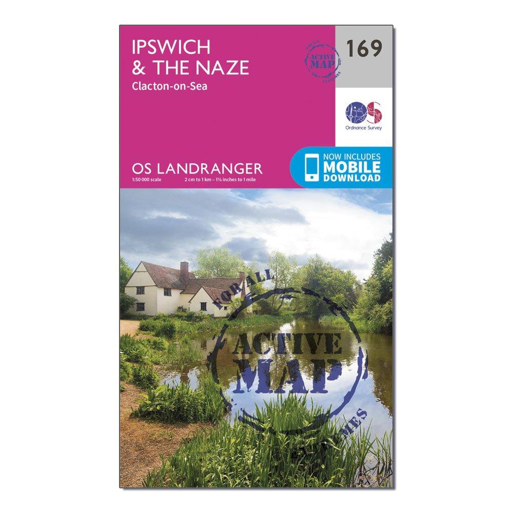 Image of Ordnance Survey Landranger Active 169 Ipswich, The Naze & Clacton-On-Sea Map With Digital Version - Pink, Pink