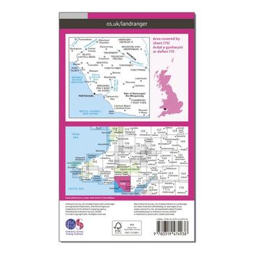 Pink Ordnance Survey Landranger Active 170 Vale of Glamorgan, Rhondda & Porthcawl Map With Digital Version