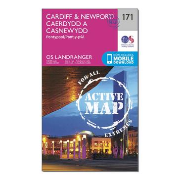 Pink Ordnance Survey Landranger Active 171 Cardiff & Newport, Pontypool Map With Digital Version