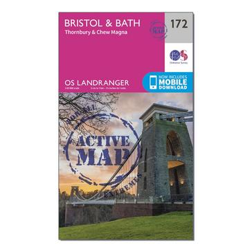 Pink Ordnance Survey Landranger Active 172 Bristol & Bath, Thornbury & Chew Magna Map With Digital Version