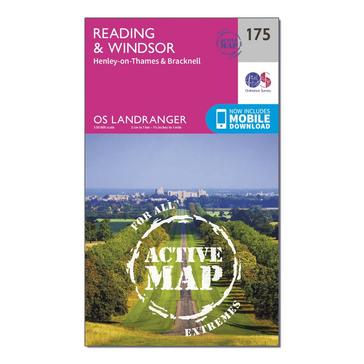 Pink Ordnance Survey Landranger Active 175 Reading, Windsor, Henley-on-Thames & Bracknell Map With Digital Version