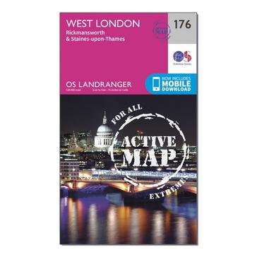 Pink Ordnance Survey Landranger Active 176 West London, Rickmansworth & Staines Map With Digital Version