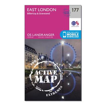 Pink Ordnance Survey Landranger Active 177 East London, Billericay & Gravesend Map With Digital Version