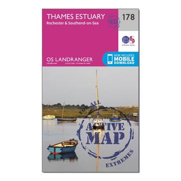 Pink Ordnance Survey Landranger Active 178 Thames Estuary, Rochester & Southend-on-Sea Map With Digital Version
