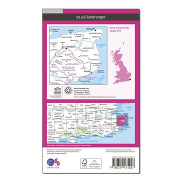 Pink Ordnance Survey Landranger Active 179 Canterbury & East Kent, Dover & Margate Map With Digital Version