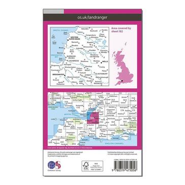 Pink Ordnance Survey Landranger Active 182 Weston-super-Mare, Bridgwater & Wells Map With Digital Version