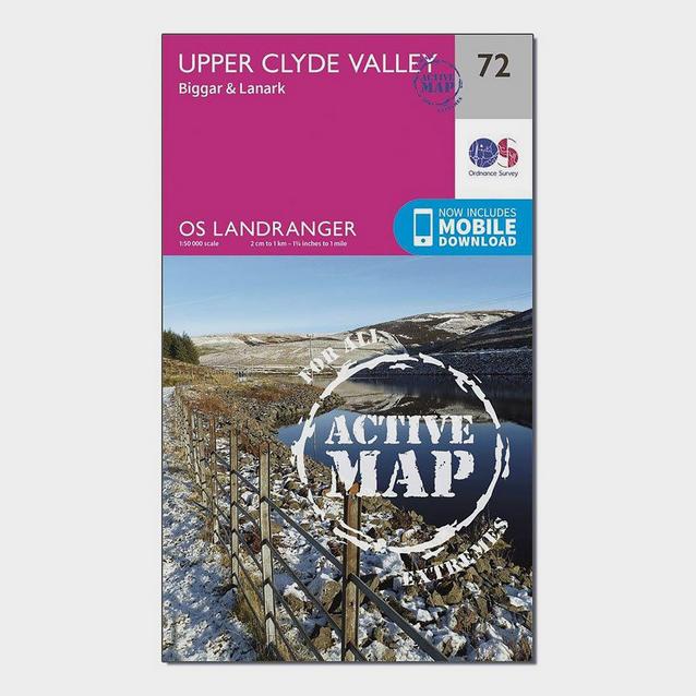 Pink Ordnance Survey Landranger Active 72 Upper Clyde Valley, Biggar & Lanark Map With Digital Version image 1