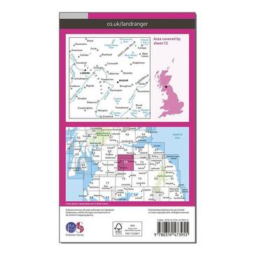 Pink Ordnance Survey Landranger Active 72 Upper Clyde Valley, Biggar & Lanark Map With Digital Version