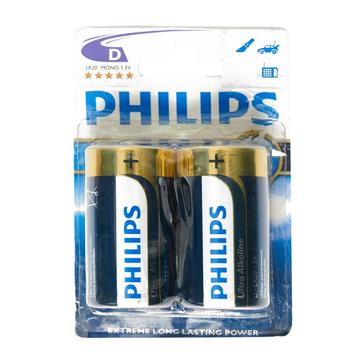 Blue Phillips Ultra Alkaline D LR20 Batteries 2 Pack