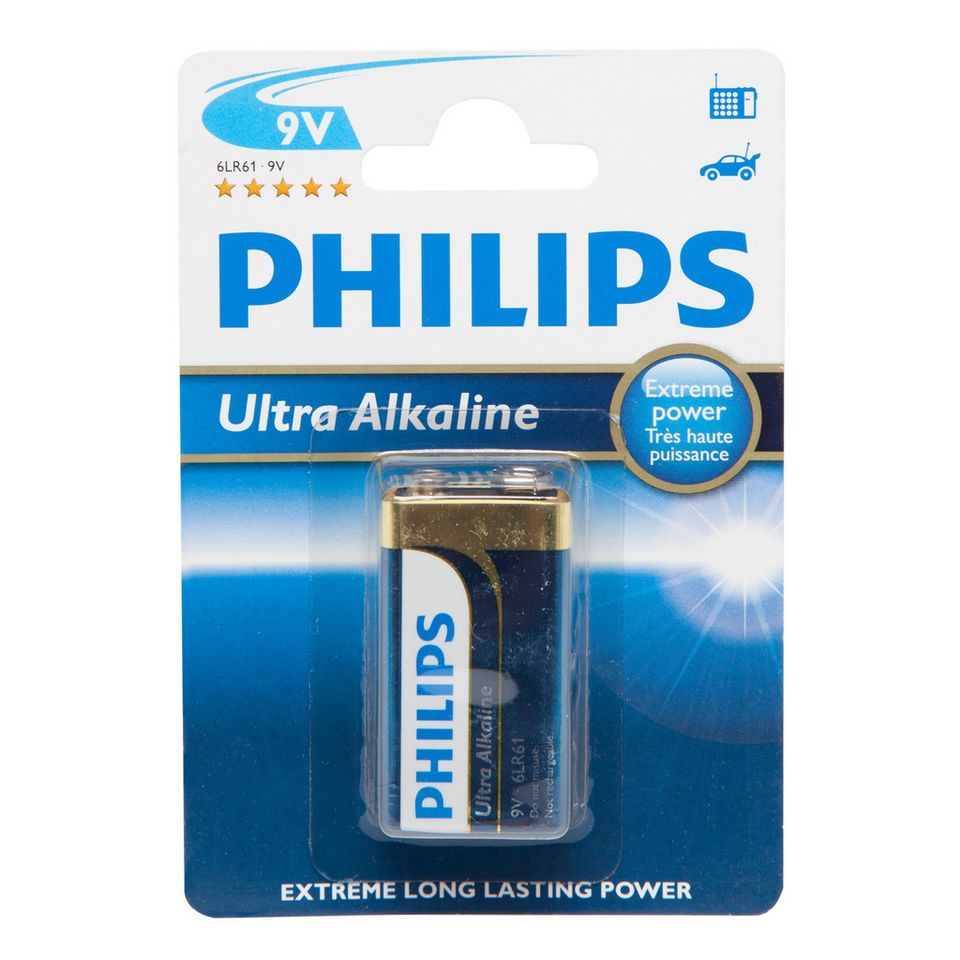 Philips ultra. Gembird Alcaline 9v 6lr61 1pcs, 500ma , High Performance and long Lifetime.