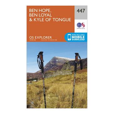 Orange Ordnance Survey Explorer 447 Ben Hope, Ben Loyal & Kyle of Tongue Map With Digital Version