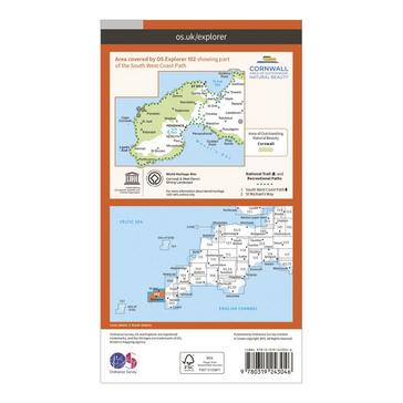 Orange Ordnance Survey Explorer 102 Land’s End Map With Digital Version