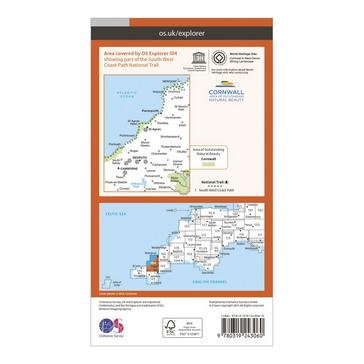 Orange Ordnance Survey Explorer 104 Redruth & St Agnes Map With Digital Version
