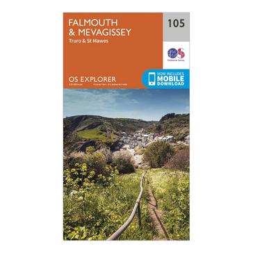 Orange Ordnance Survey Explorer 105 Falmouth & Mevagissey Map With Digital Version