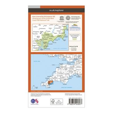 Orange Ordnance Survey Explorer 105 Falmouth & Mevagissey Map With Digital Version