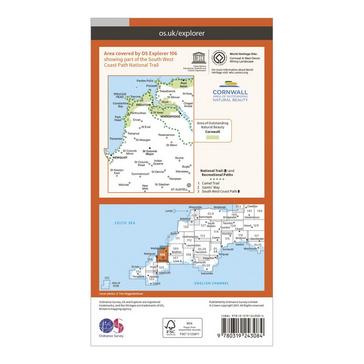 Orange Ordnance Survey Explorer 106 Newquay & Padstow Map With Digital Version