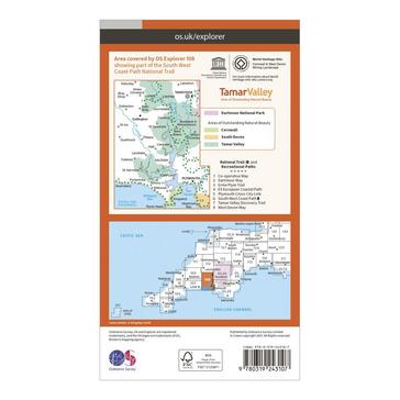 Orange Ordnance Survey Explorer 108 Lower Tamar Valley & Plymouth Map With Digital Version