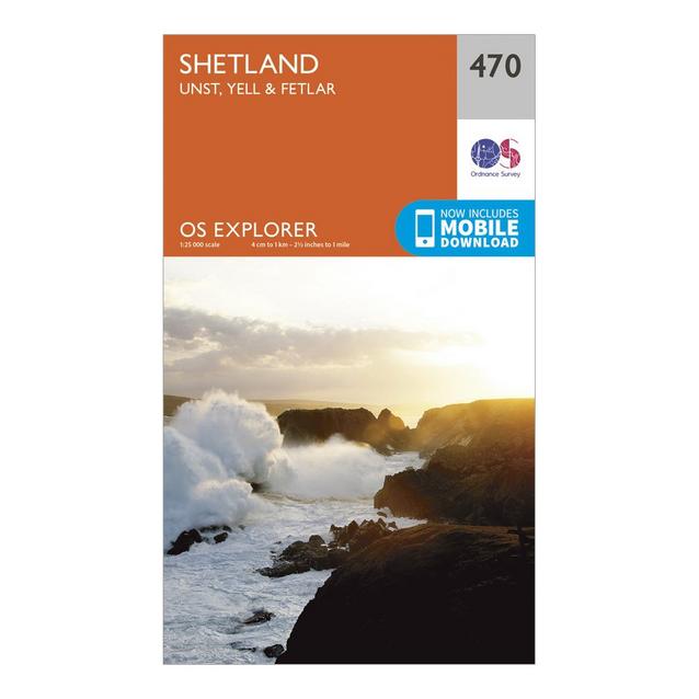 Orange Ordnance Survey Explorer 470 Shetland – Unst, Yell & Fetlar Map With Digital Version image 1