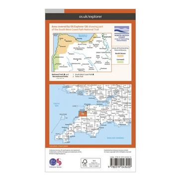 Orange Ordnance Survey Explorer 126 Clovelly & Hartland Map With Digital Version