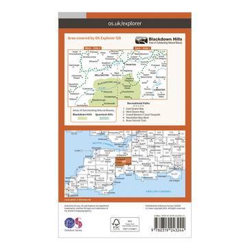 Orange Ordnance Survey Explorer 128 Taunton & Blackdown Hills Map With Digital Version