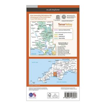 Orange Ordnance Survey Explorer Active 108 Lower Tamar Valley & Plymouth Map With Digital Version