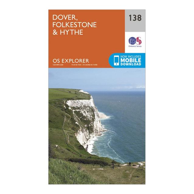 Orange Ordnance Survey Explorer 138 Dover, Folkestone & Hythe Map With Digital Version image 1