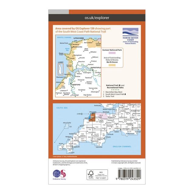 Ordnance Survey Explorer 139 Bideford Ilfracombe & Barnstaple Map With Digital Version 