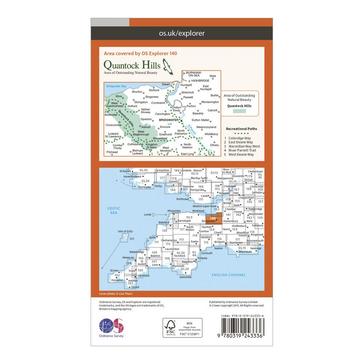 Orange Ordnance Survey Explorer 140 Quantock Hills & Bridgwater Map With Digital Version