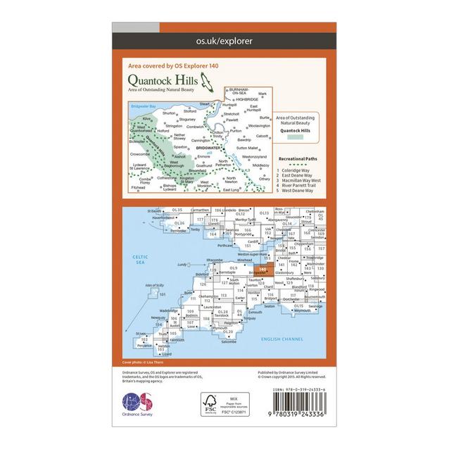 140 OS Explorer Map Active Quantock Hills and Bridgwater 