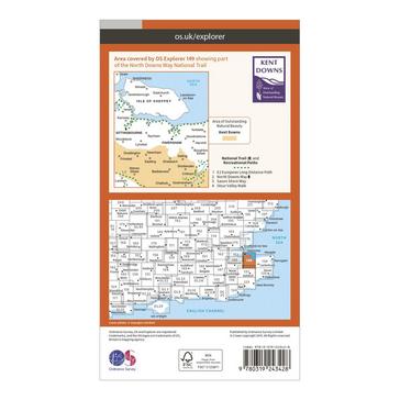 Orange Ordnance Survey Explorer 149 Sittingbourne & Faversham Map With Digital Version