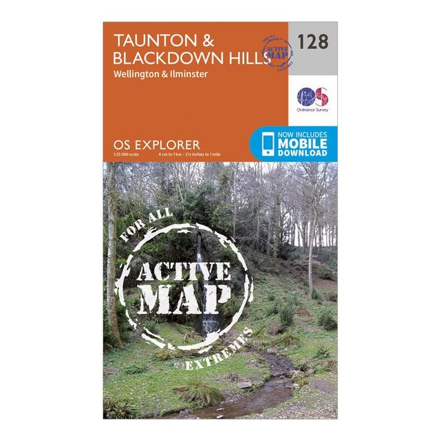 Orange Ordnance Survey Explorer Active 128 Taunton & Blackdown Hills Map With Digital Version image 1