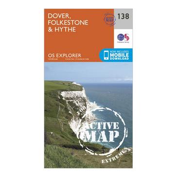 N/A Ordnance Survey Explorer Active 138 Dover, Folkstore & Hythe Map With Digital Version
